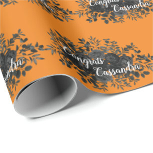 Black Rose Dark Gothic Graduation Party Orange Wrapping Paper