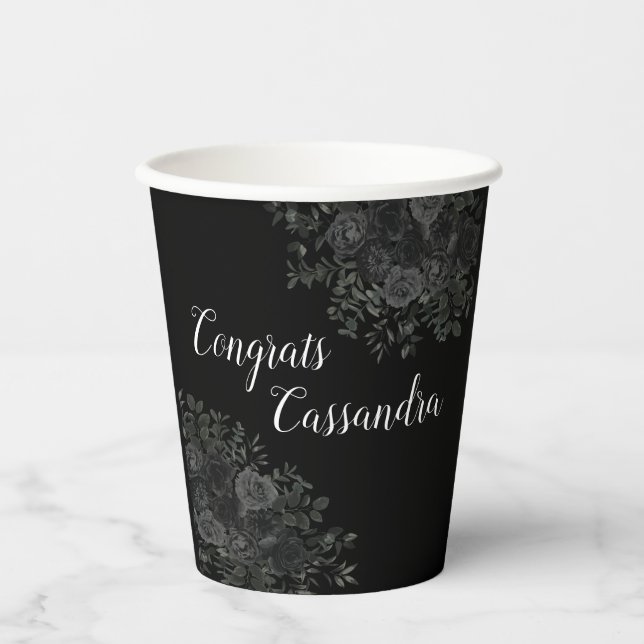 Black Rose Dark Gothic Graduation Party Paper Cups (Front)