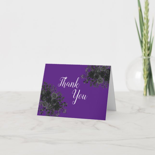 Black Rose Dark Gothic Graduation Party Purple Thank You Card (Front)