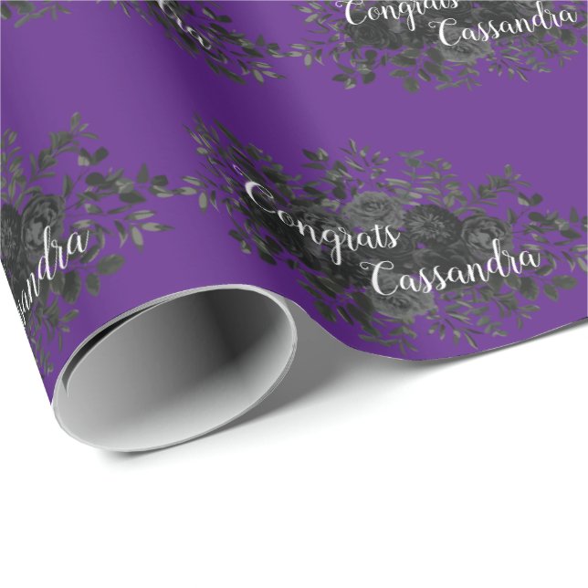 Black Rose Dark Gothic Graduation Party Purple Wrapping Paper (Roll Corner)