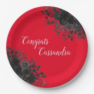 Black Rose Dark Gothic Graduation Party Red Paper Plate