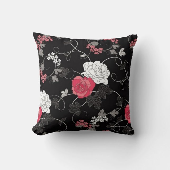 Black Rose Designer Pillow (Front)