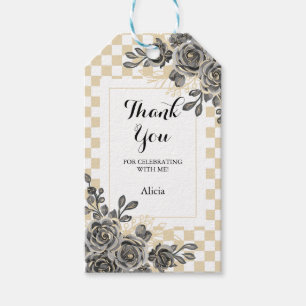 Black Rose Flora Gold & White Chequered Thank You Gift Tags