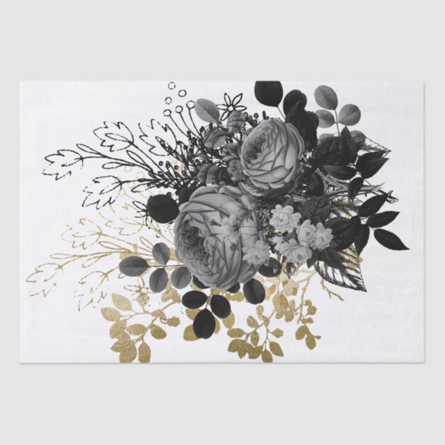 Black Rose Floral Bouquet Watercolor Decoupage Tissue Paper (Front)