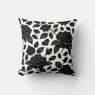 Black Rose Floral  Cushion