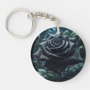 Black Rose Floral Key Ring