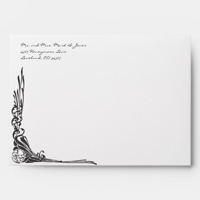 Black Rose Floral Wedding Envelopes (Front)