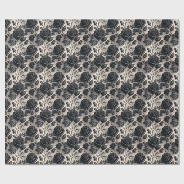 Black Rose Floral Wrapping Paper (Flat)