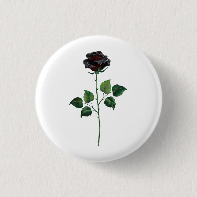 Black rose flower 3 cm round badge (Front)