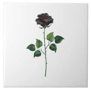 Black rose flower ceramic tile