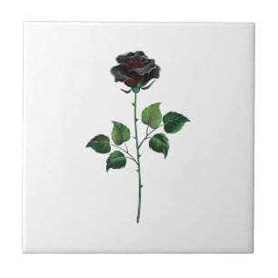 Black rose flower ceramic tile