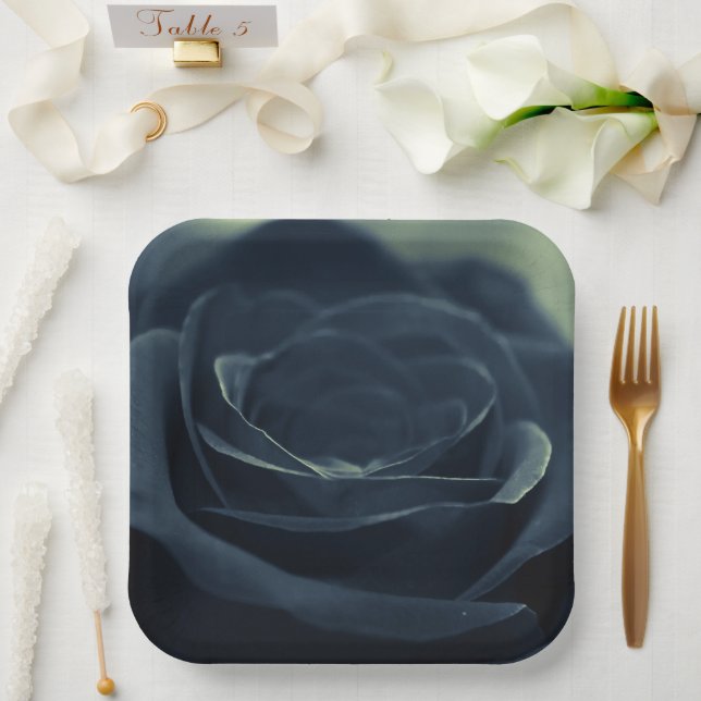 Black Rose Flower Dark Gothic Vibe Paper Plate (Wedding)