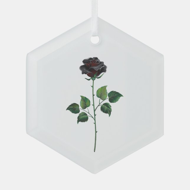 Black rose flower glass tree decoration (Front)