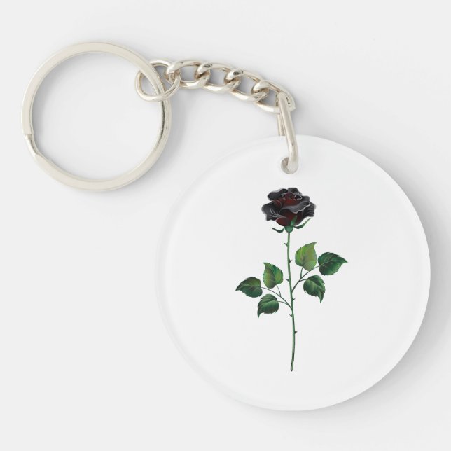 Black rose flower key ring (Front)