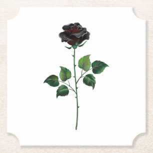 Black rose flower paper coaster