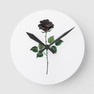 Black rose flower round clock