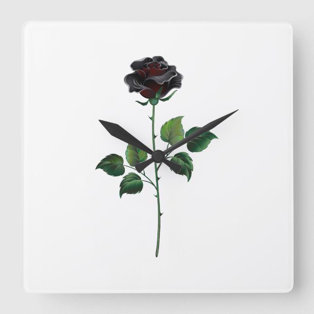 Black rose flower square wall clock (Front)