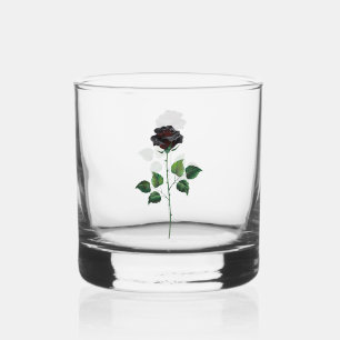 Black rose flower whiskey glass