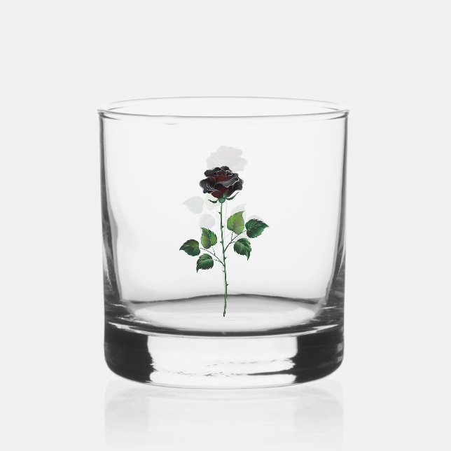 Black rose flower whiskey glass (Front)
