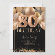Black Rose Gold 80th Birthday Invitation Glam