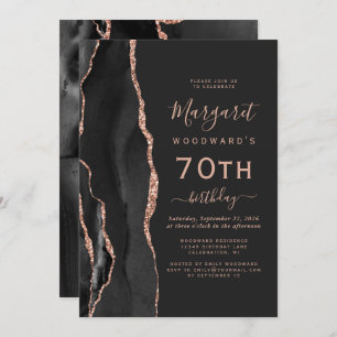 Black Rose Gold Agate Dark 70th Birthday Party Invitation