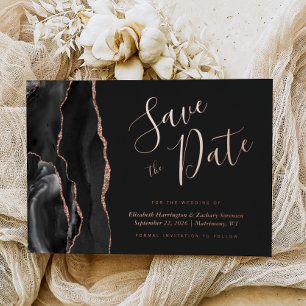 Black Rose Gold Agate Dark Save the Date