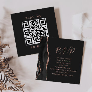 Black Rose Gold Agate Dark Wedding QR Code RSVP Enclosure Card