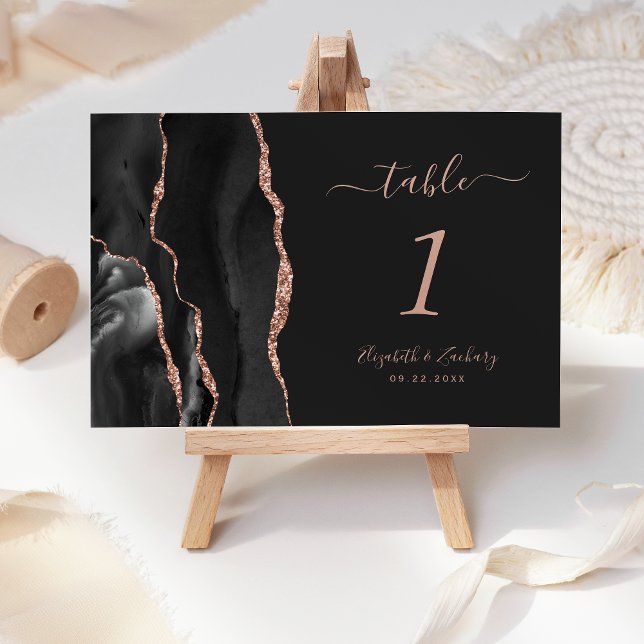 Black Rose Gold Agate Dark Wedding Table Number (Creator Uploaded)