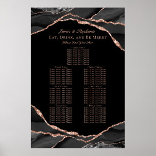 Black Rose Gold Agate Wedding Seating Chart