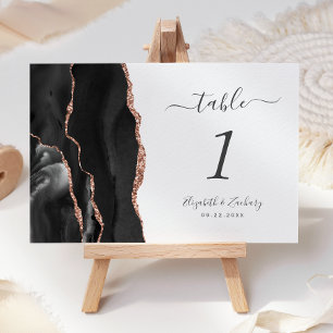 Black Rose Gold Agate Wedding Table Number