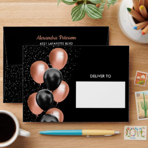 Black Rose Gold Balloon Birthday Chic Envelope