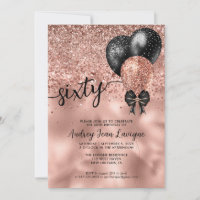 Black Rose Gold Balloon Bow Glitter 60th Birthday