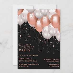 Black Rose gold Balloons 58th birthday Invitation