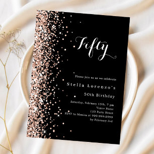 Black rose gold birthday invitation