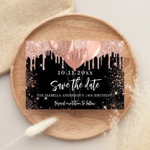 Black rose gold birthday party save the date announcement postcard