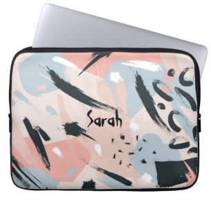 Black Rose Gold Blue Abstraction Mongram Name Laptop Sleeve