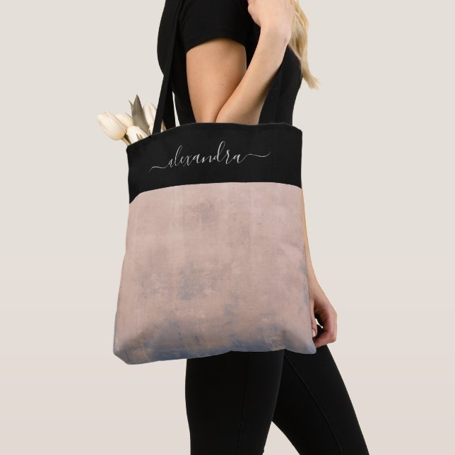 Black Rose Gold Blue rustic elegant personalised Tote Bag (Close Up)