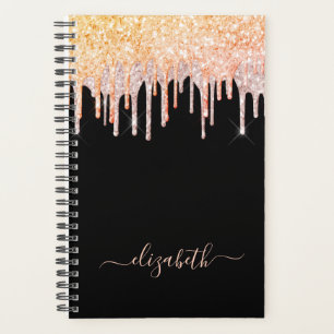 Black rose gold blush glitter drips 2025 planner