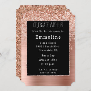 Black Rose Gold Blush Glitter Invitation