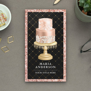 Black Rose Gold Blush Pink Custom Cake Bakery Business Card