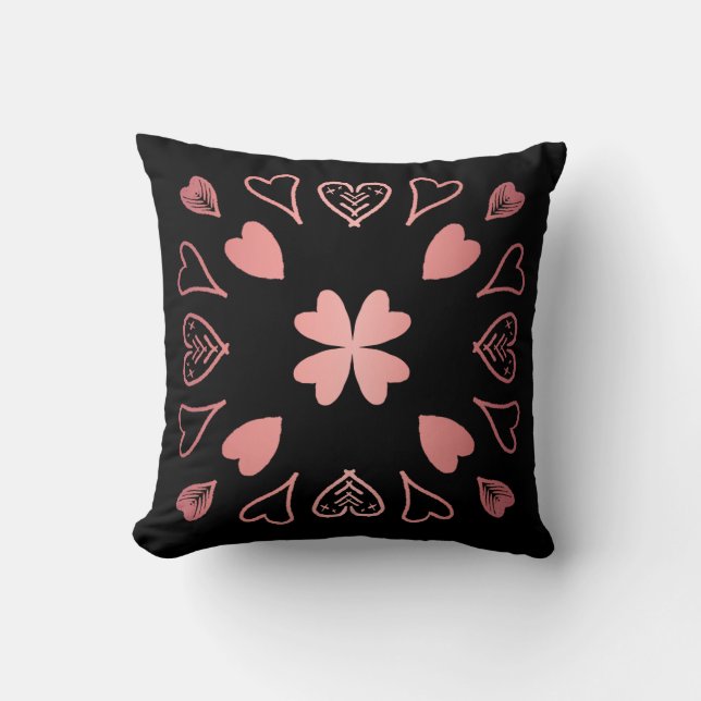 Black Rose Gold Boho Heart Cushion (Front)