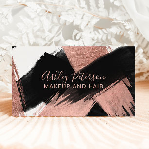 Black rose gold brushstroke hair makeup typography business card