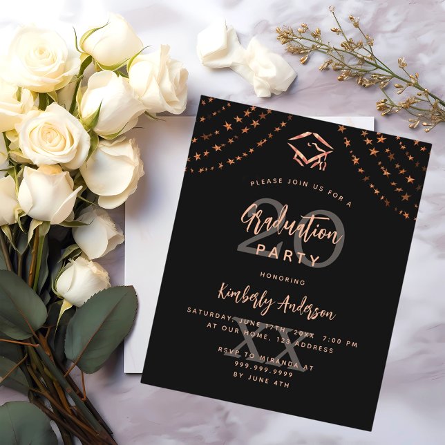 Black rose gold budget graduation party invitation flyer (Creator Uploaded)