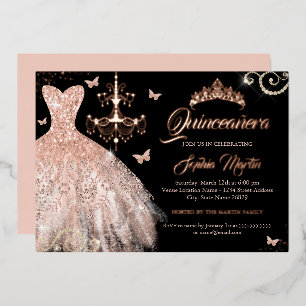 Black Rose Gold Butterfly Tiara Dress Quinceanera