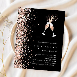 Black rose gold cheers Bridal Shower invitation