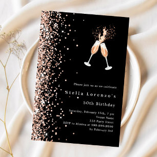Black rose gold cheers luxury birthday invitation