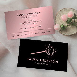 Black Rose Gold Cleaning Services Housemaid Logo Business Card