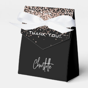 Black rose gold confetti birthday thank you favour box