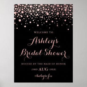 Black Rose Gold Confetti Welcome Bridal Shower Poster