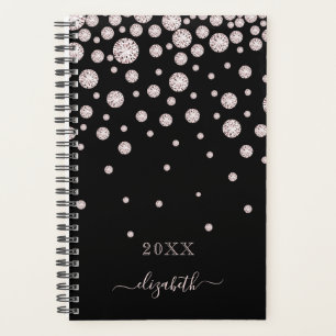 Black rose gold diamonds name glamourous planner
